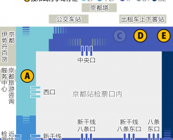 京都站投币行李寄存柜位置图（检票口外）2F・中2F・1F