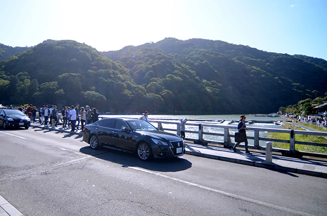京都嵐山渡月橋からの景色
